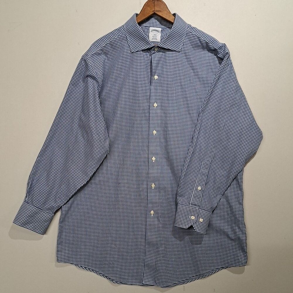 Brooks Brothers 1818 Regent 17 - 2/3 Blue Checked Button Up Dress Shirt